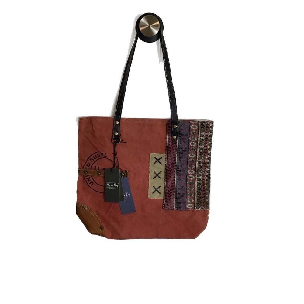 Myra Bag Rust Red & Black Patterned Tote